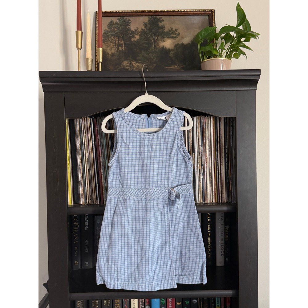 Cherokee Jumper Dress XS 4/5 Blue Plaid Belted Sleeveless School Uniform